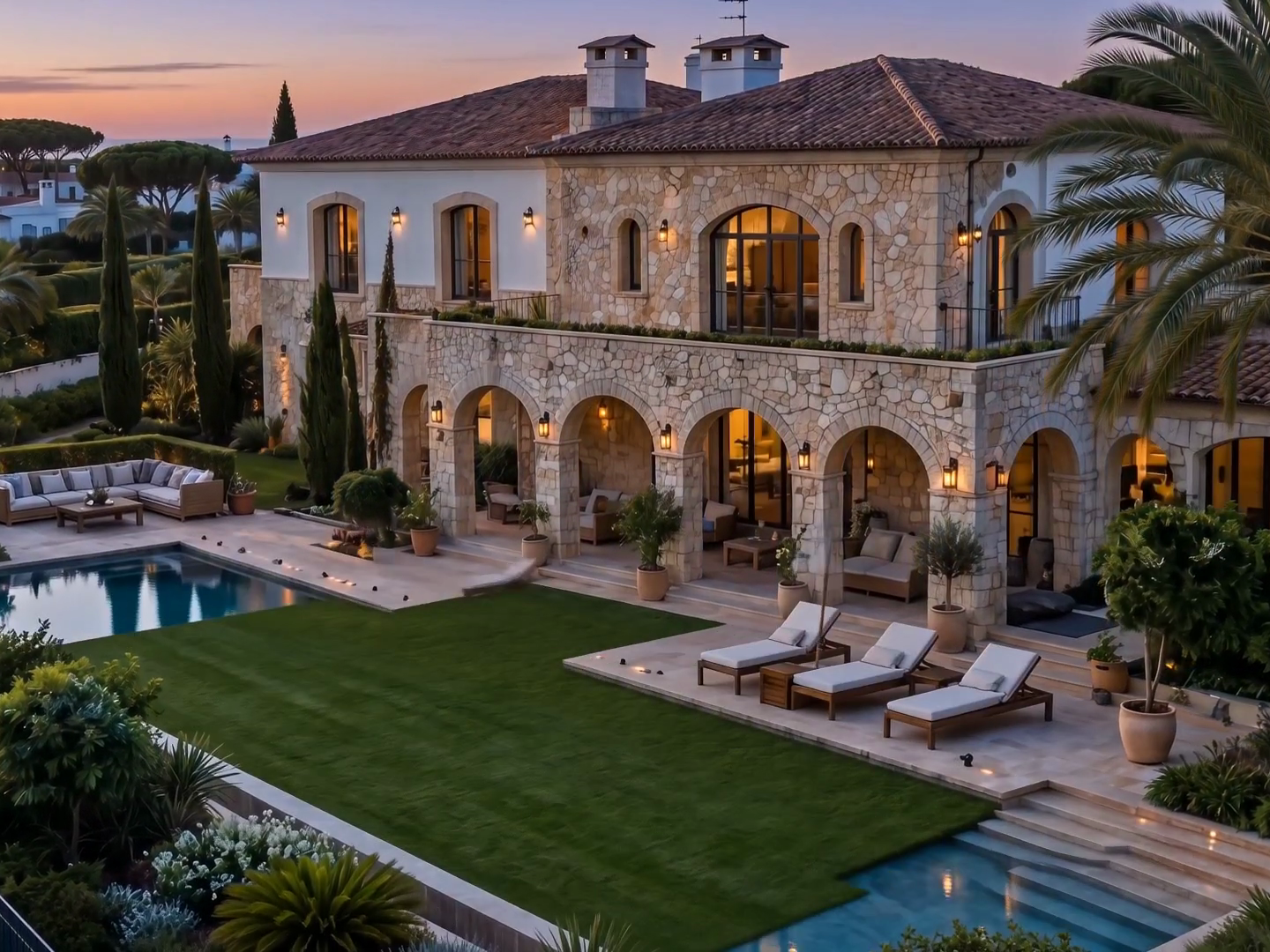 Villa pool concept in afternoon light