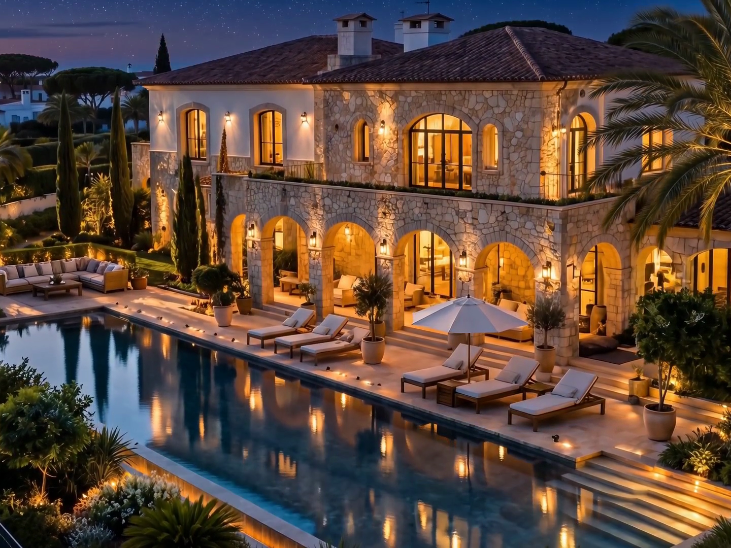 Villa pool concept at golden hour